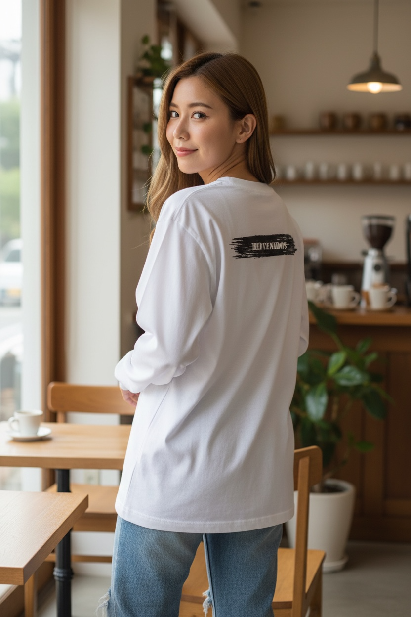 BVノーマルフィット長袖Tシャツ ホワイト DEBIL