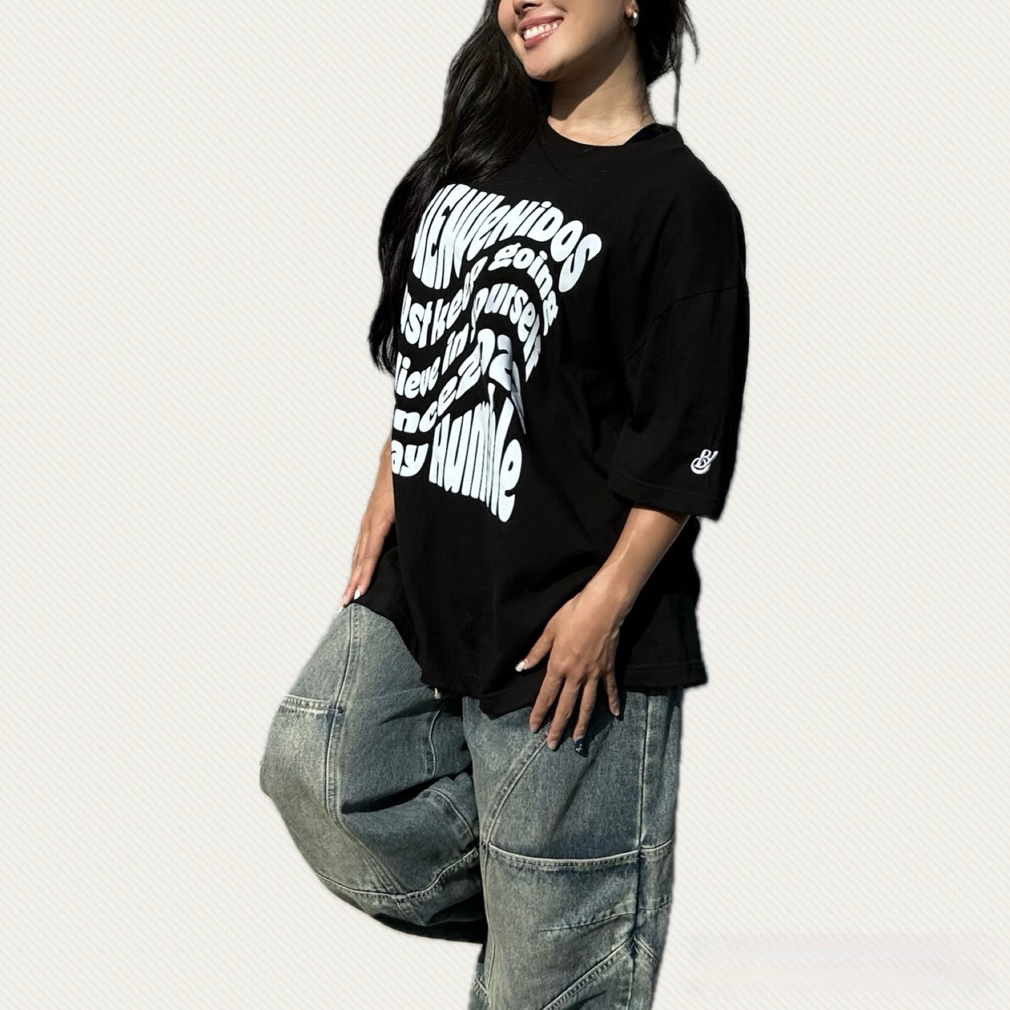BVビックシルエット半袖Tシャツ ブラック X ホワイト OLA